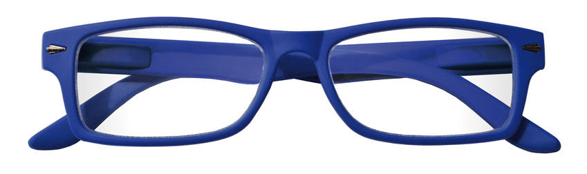 Foto degli occhiali da lettura premontati DE LUXE - mod. Boss blu chiusi di Espressoocchiali. Occhiali per la lettura con presbiopia semplice. Distribuiti con una preziosa confezione protettiva in pvc, in tabaccheria, cartolibreria, area di servizio, supermercato G.D.O.
