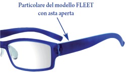 Particolare del modello di occhiali da lettura Fleet dal peso di soli 9 grammi