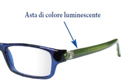 Dettaglio occhiali da Lettura Rainbow2: le aste Sono di colore luminescente.