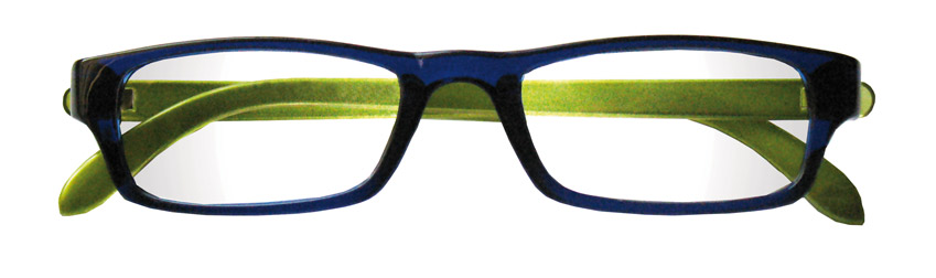 Foto degli occhiali da lettura premontati De Luxe mod.Rainbow2 colore blu e verde di Espressoocchiali. Occhiali per presbiopia semplice in distribuzione nelle tabaccherie, cartolibrerie, aree di servizio, supermercati GDO