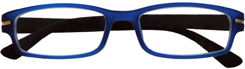 Foto degli occhiali da lettura premontati De Luxe mod.Robin colore blu con effetto gomma di Espressoocchiali. Occhiali per la presbiopia semplice distribuiti nelle tabaccherie, cartolibrerie, aree di servizio, supermercati GDO