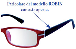 Dettaglio occhiali da lettura Robin le aste sono di colore nero ed hanno l'effetto gomma.