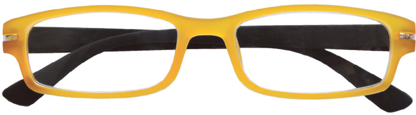 Foto degli occhiali da lettura premontati De Luxe mod.Robin di colore giallo con effetto gomma di Espressoocchiali. Occhiali per la presbiopia semplice cercali in tabaccheria, cartolibreria, area di servizio, supermercato e ipermercato
