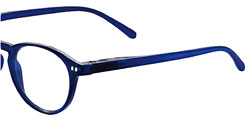 Particolare del modello di occhiali da lettura Round con asta aperta e intarsi d acciaio sul frontale