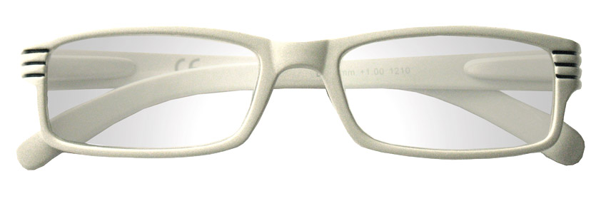 Foto degli occhiali da lettura  mod. Luxus di colore bianco by Espressoocchiali. Occhiali premontati per la presbiopia semplice distribuiti in supermercati, tabaccherie, cartolibrerie.