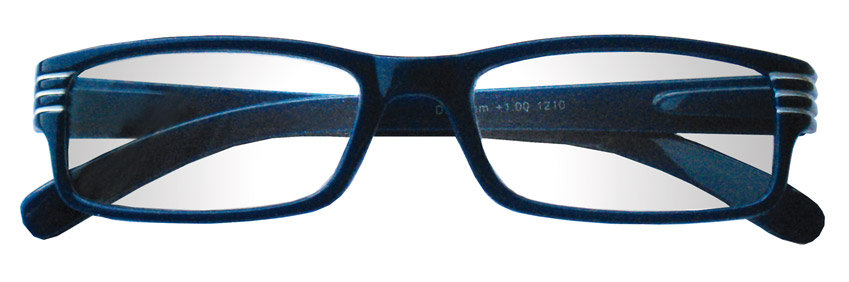 Foto degli occhiali da lettura  mod. Luxus di colore blu by Espressoocchiali. Occhiali premontati per presbiopia semplice in distribuzione al supermercato, in tabaccheria, in cartolibreria.