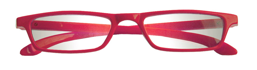 Foto degli occhiali da lettura premontati mod. Trendy 3 rossi chiusi di Espressoocchiali. Occhiali per la presbiopia semplice distribuiti in tabaccheria, cartolibreria, area di servizio, supermercato G.D.O.