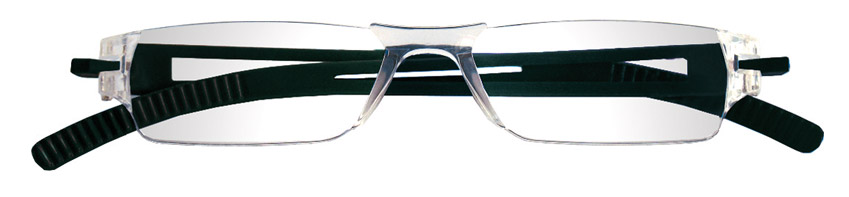 Foto degli occhiali da lettura premontati mod. Life frontale trasparente aste nere di Espressoocchiali. Occhiali per la presbiopia semplice in tabaccheria, cartolibreria, area di servizio, supermercato