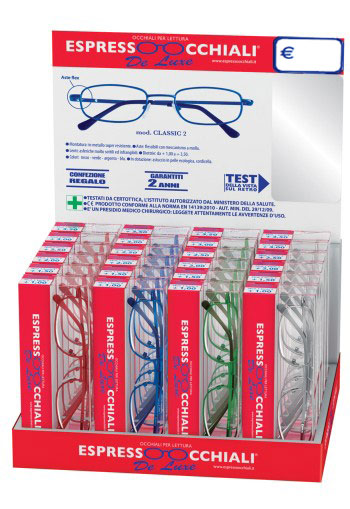 occhiali lettura linea De Luxe mod.Classic2 espressoocchiali, confezione espositore da banco per 24 occhiali.fornitura per tabaccherie
