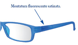 Particolare del modello di occhiali da lettura Fluo con montatura fuorescente satinata