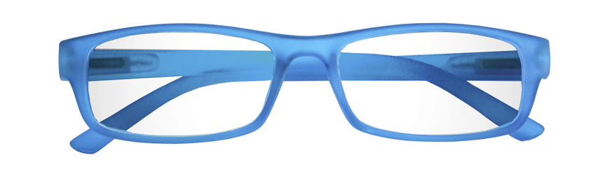 Foto degli occhiali da lettura premontati De Luxe mod.Fluo colore blu luminescente di Espressoocchiali. Occhiali per presbiopia semplice in distribuzione nelle tabaccherie, cartolibrerie, aree di servizio, supermercati GDO