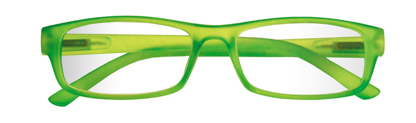 Foto degli occhiali da lettura premontati De Luxe mod.Fluo colore verde luminescente aperti di Espressoocchiali. Occhiali per presbiopia semplice in distribuzione nelle tabaccherie, cartolibrerie, aree di servizio, supermercati GDO