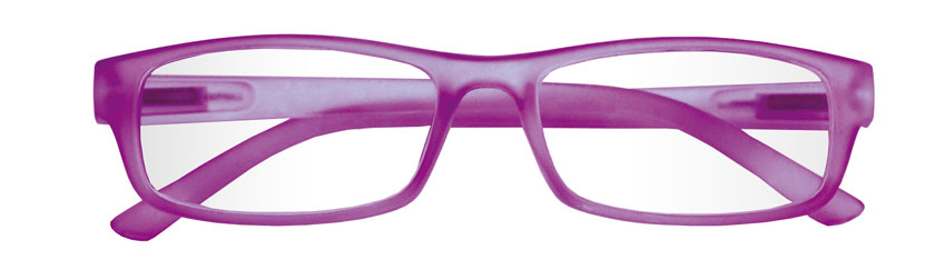 Foto degli occhiali da lettura premontati De Luxe mod.Fluo colore viola luminescente aperti di Espressoocchiali. Occhiali per presbiopia semplice in distribuzione nelle tabaccherie, cartolibrerie, aree di servizio, supermercati GDO