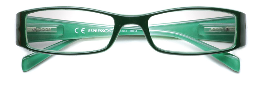Foto degli occhiali da lettura premontati mod. Prestige2 verde scuro/verde chiaro di Espressoocchiali. Occhiali per la presbiopia semplice in tabaccheria, cartolibreria, area di servizio, supermercato