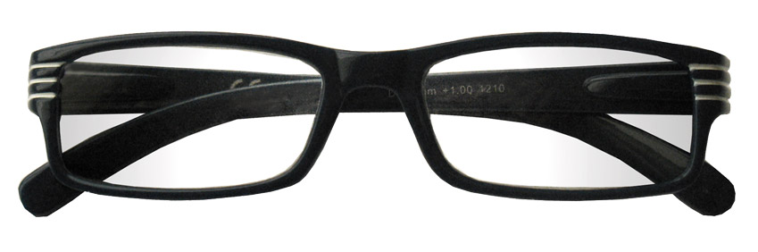 Foto degli occhiali da lettura  mod. Luxus di colore nero by Espressoocchiali. Occhiali premontati per presbiopia semplice distribuiti in supermercati, tabaccherie, cartolibrerie.