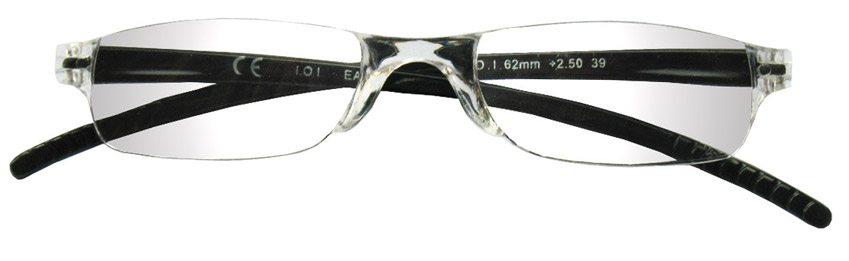 Foto degli occhiali da lettura mod. Easy frontale trasparente e aste nere - Espressoocchiali, occhiali premontati per la presbiopia semplice in grande distribuzione, supermercati, tabaccherie, cartolerie