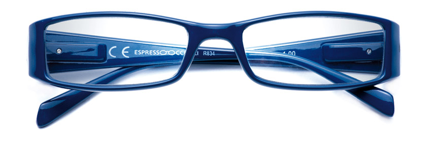 Foto degli occhiali da lettura premontati mod. Prestige3 blu di Espressoocchiali. Occhiali per la presbiopia semplice in tabaccheria, cartolibreria, area di servizio, supermercato