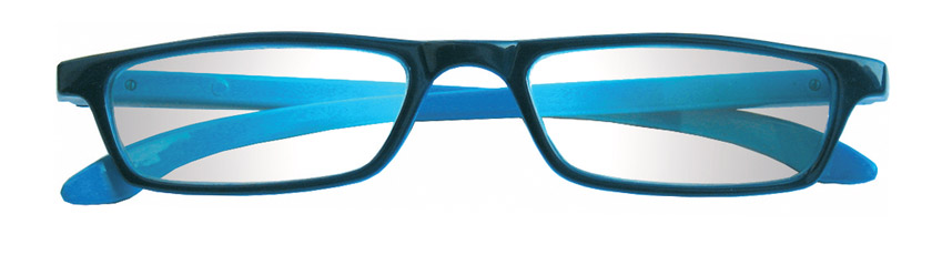 Foto degli occhiali da lettura premontati mod. Trendy 2 blu e azzurri chiusi di Espressoocchiali. Occhiali per la presbiopia semplice distribuiti in tabaccaio, cartolaio, benzinaio, supermercato G.D.O.
