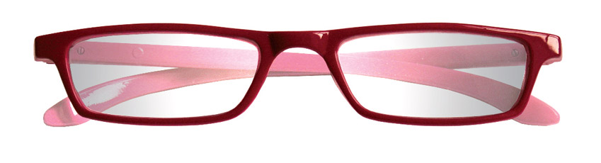 Foto degli occhiali da lettura premontati mod. Trendy 2 rossi e rosa chiusi di Espressoocchiali. Occhiali per la presbiopia semplice distribuiti in tabaccheria, cartolibreria, area di servizio, supermercato G.D.O.
