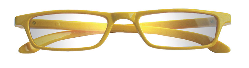 Foto degli occhiali da lettura premontati mod. Trendy 3 gialli chiusi di Espressoocchiali. Occhiali per la presbiopia semplice distribuiti in tabaccheria, cartolibreria, area di servizio, supermercato G.D.O.
