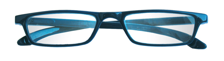 Foto degli occhiali da lettura premontati mod. Trendy 3 blu chiusi di Espressoocchiali. Occhiali per la presbiopia semplice distribuiti in tabaccheria, cartolibreria, area di servizio, supermercato G.D.O.