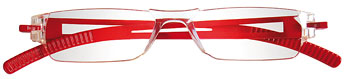 occhiali da lettura premontati per leggere linea Life colore trasparente/ rosso, low cost, qualità e design italiani. In vendita nei migliori supermercati, aree di servizio, cartolerie e tabaccherie