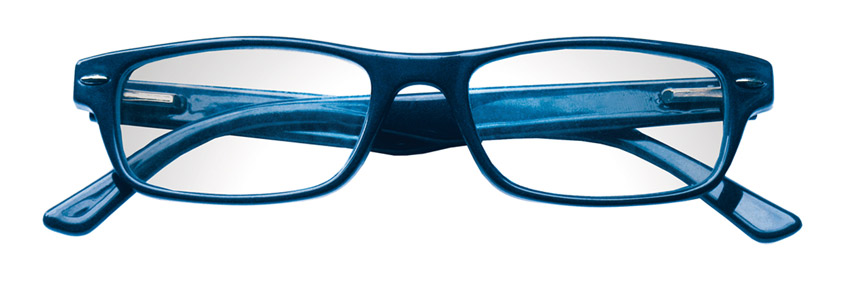 Foto degli occhiali da lettura premontati mod. Ray blu di Espressoocchiali. Occhiali da utilizzare solo con presbiopia semplice, tabaccheria, cartolibreria, area di servizio, supermercato
