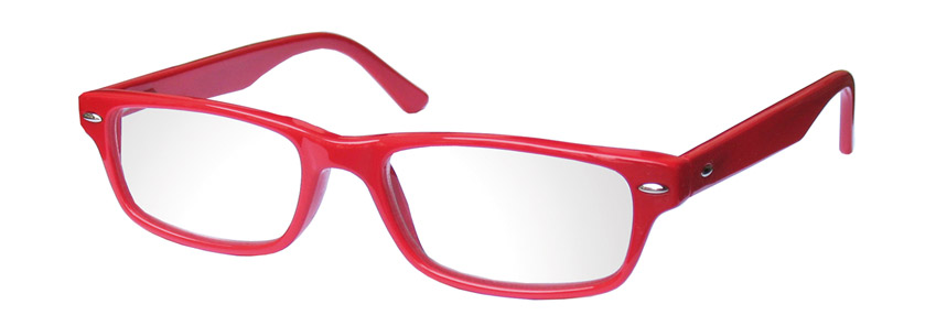 Foto degli occhiali da lettura premontati mod. Ray rossi aperti di Espressoocchiali. Occhiali per la presbiopia semplice che si trovano in tabaccheria, cartolibreria, area di servizio, supermercato