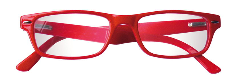 Foto degli occhiali da lettura premontati mod. Ray rossi di Espressoocchiali. Occhiali per la presbiopia semplice che si trovano in tabaccheria, cartolibreria, area di servizio, supermercato