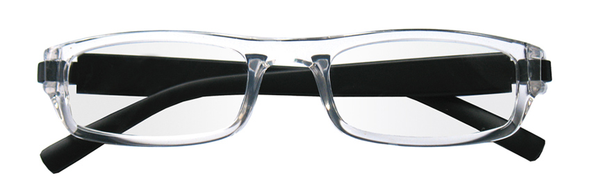 Foto degli occhiali da lettura premontati mod. Prince trasparenti di Espressoocchiali. Occhiali per la presbiopia semplice in distribuzione in tabaccheria, cartolibreria, area di servizio, supermercato