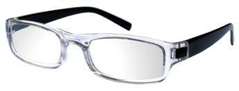 occhiali da lettura premontati per leggere linea Prince colore trasparente-nero aperto, basso costo, qualità e design italiani. Richiedeteli in supermercati, aree di servizio, cartolerie e tabaccherie
